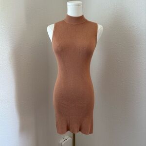 Forever 21 Mock Neck Sleeveless Ribbed Brown Mini Dress (M)